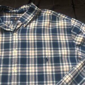 Ralph Lauren Men’s 3XLT Button Down Long Sleeve Shirt Blue Plaid Indigo Oxford